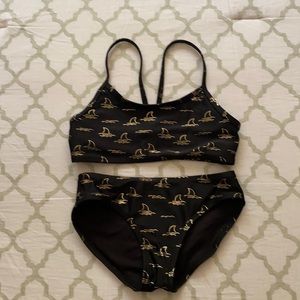 2 Piece Black & Gold Sark fin girls swimsuit